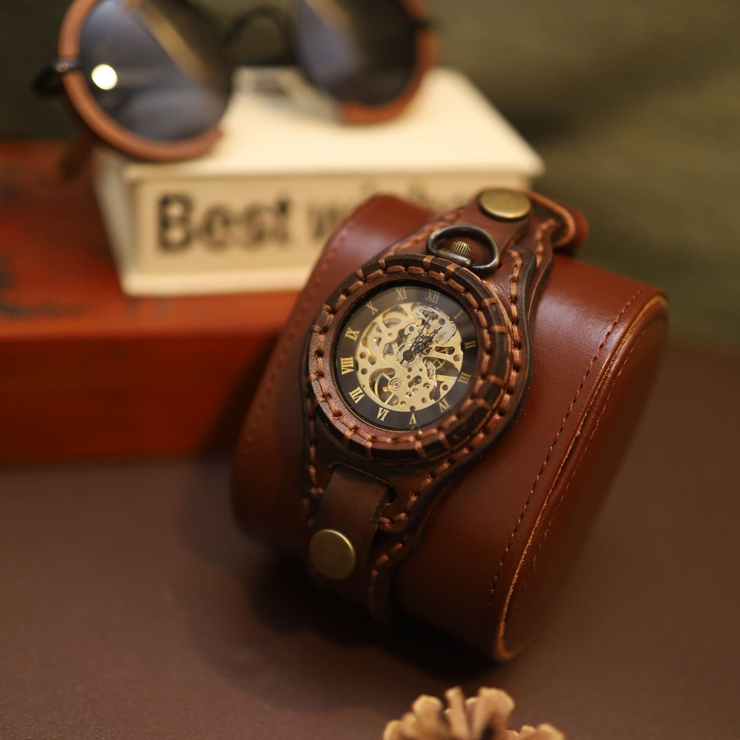 "Chronos Aegis" Handcrafted Leather Bracer Watch | Steampunk Pocket Watch Fusion