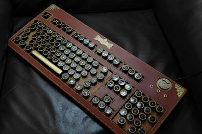 HOBIK "Chronos" Edition: Handcrafted Leather Steampunk Mechanical Keyboard