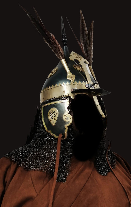 Kasachischer Prunk-Bud-Helm aus Messing – Handgefertigter Sammler-Kriegerhelm