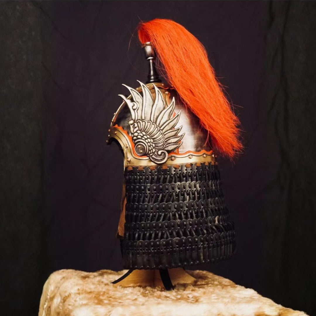 Tang Dynasty Style Hand-Chased Phoenix-Wing Helmet - Handcrafted Collector's Warrior Helmet