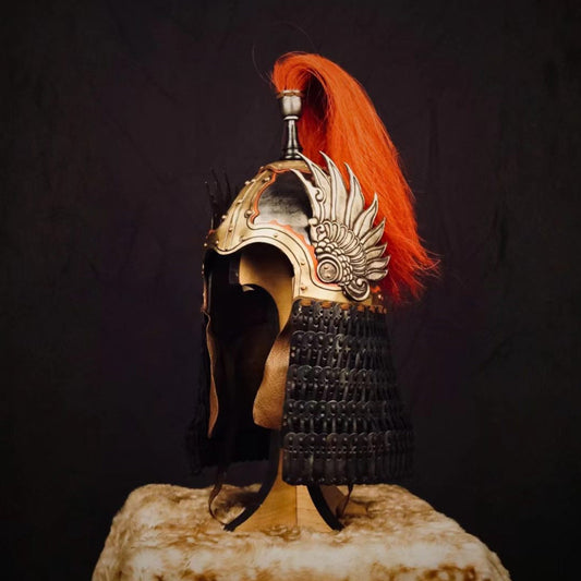 Tang Dynasty Style Hand-Chased Phoenix-Wing Helmet - Handcrafted Collector's Warrior Helmet