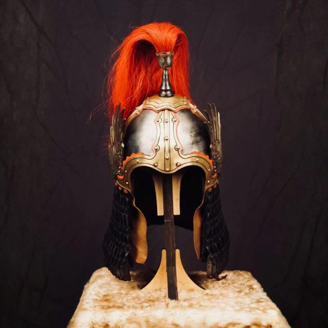 Tang Dynasty Style Hand-Chased Phoenix-Wing Helmet - Handcrafted Collector's Warrior Helmet