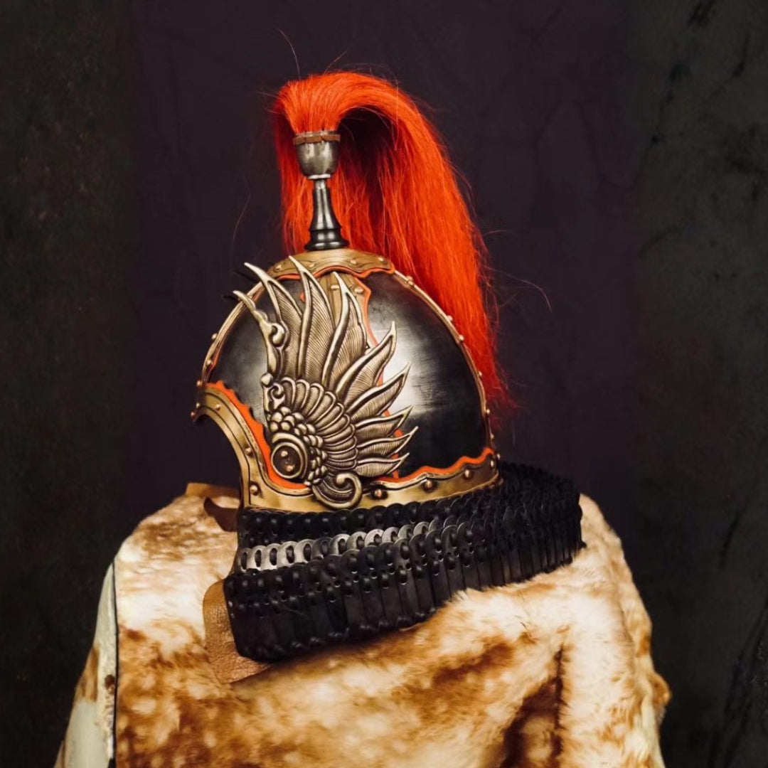 Tang Dynasty Style Hand-Chased Phoenix-Wing Helmet - Handcrafted Collector's Warrior Helmet