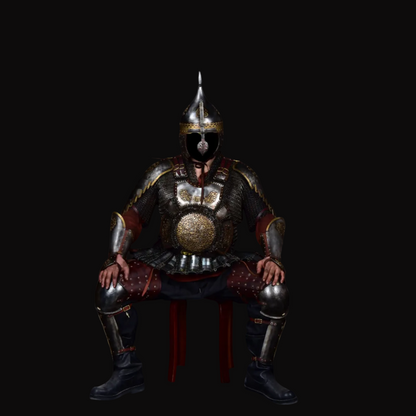 Kazakh-Style Brass-Carved Antler Motif Plate & Chainmail Armor Set