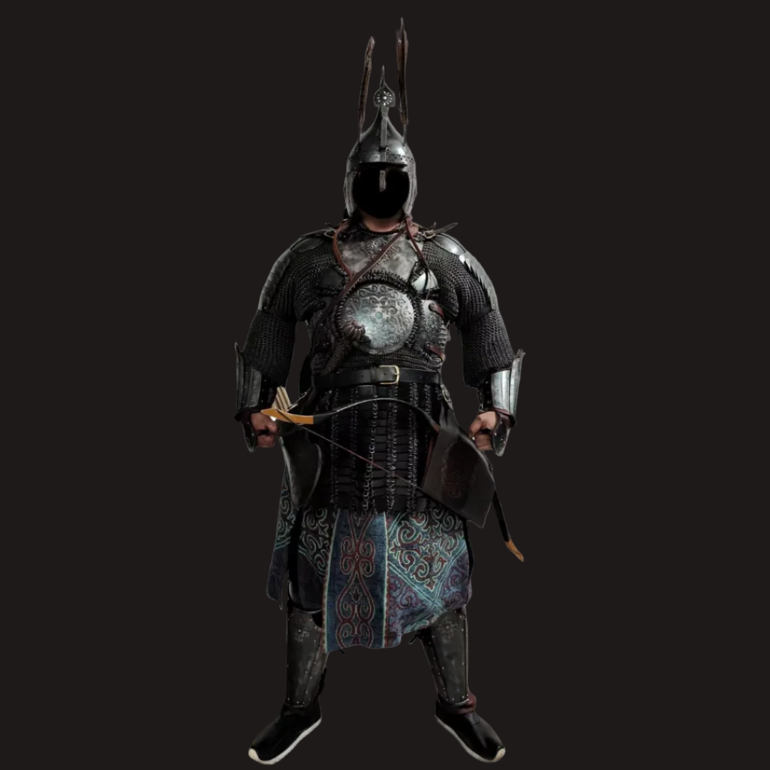 Kazakh-Style Iron-Carved Antler Motif Disc Armor Set