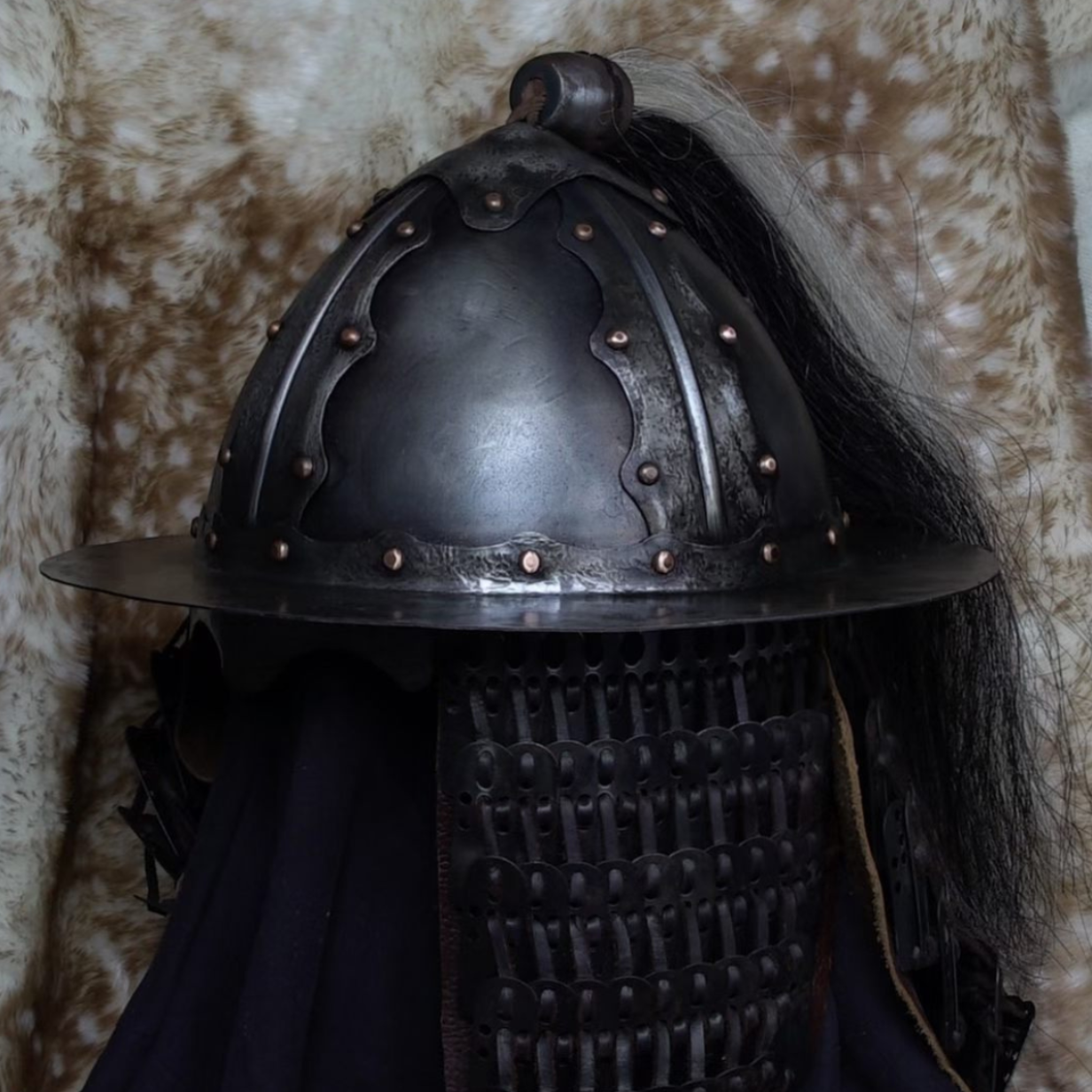 Mongolian-Style Disc-Brim Cold-Forged Iron Helmet