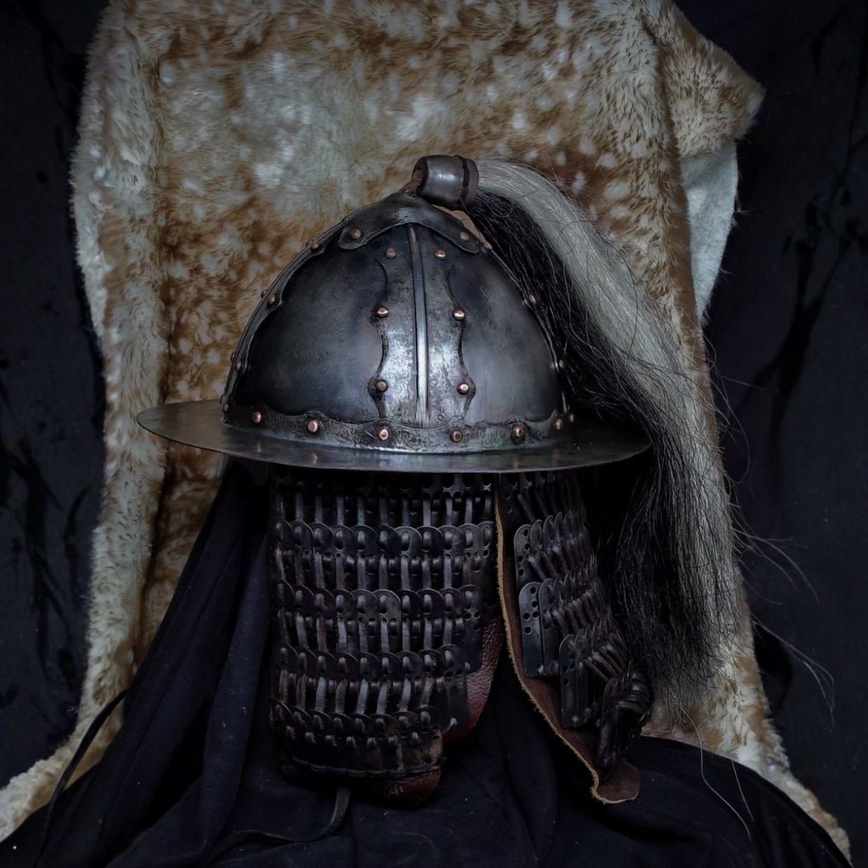Mongolian-Style Disc-Brim Cold-Forged Iron Helmet