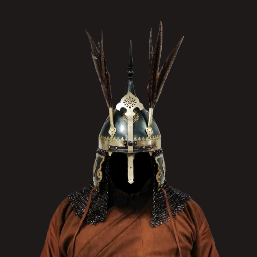  Kazakh-Style Brass Ornate Bud Helmet - Handcrafted Collector's Warrior Helmet
