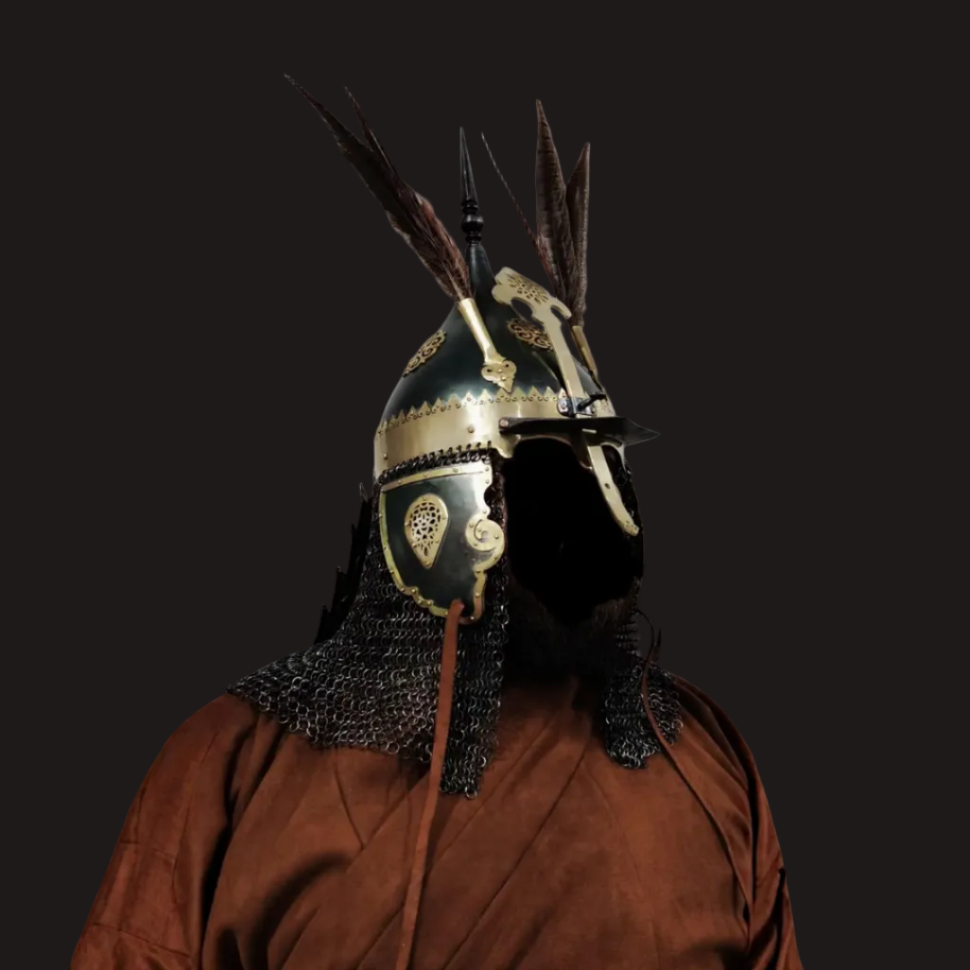  Kazakh-Style Brass Ornate Bud Helmet - Handcrafted Collector's Warrior Helmet
