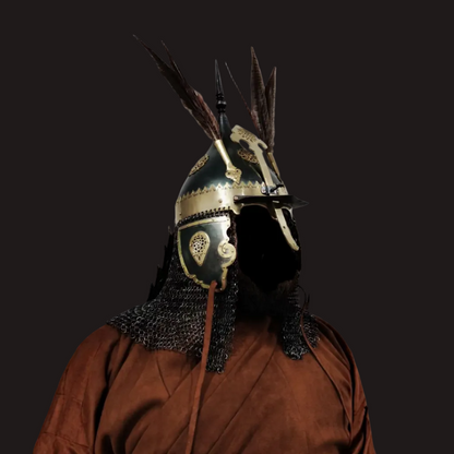  Kazakh-Style Brass Ornate Bud Helmet - Handcrafted Collector's Warrior Helmet
