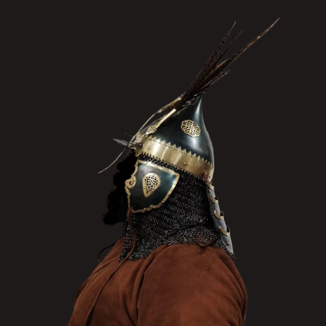  Kazakh-Style Brass Ornate Bud Helmet - Handcrafted Collector's Warrior Helmet
