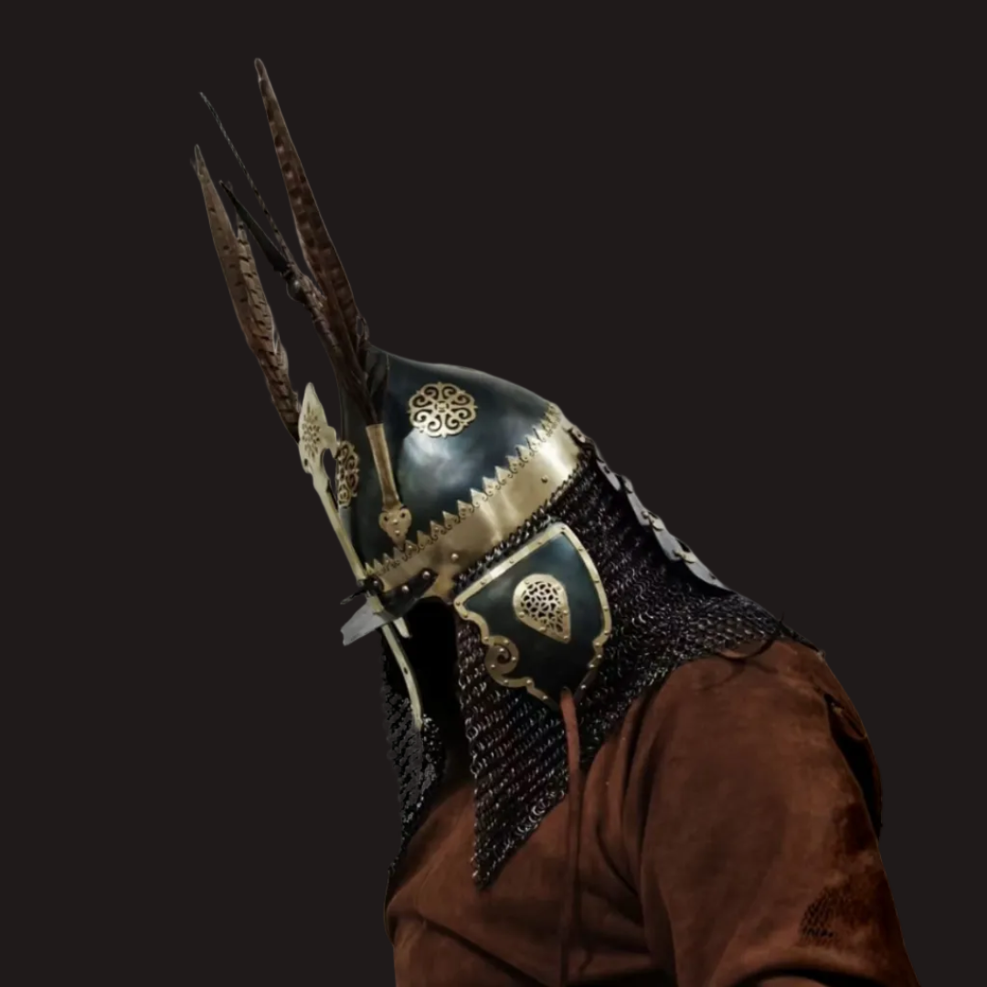  Kazakh-Style Brass Ornate Bud Helmet - Handcrafted Collector's Warrior Helmet
