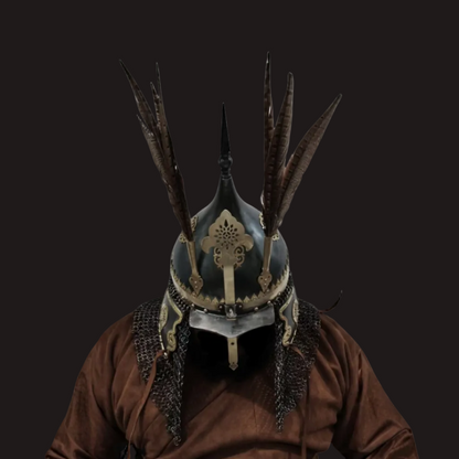  Kazakh-Style Brass Ornate Bud Helmet - Handcrafted Collector's Warrior Helmet
