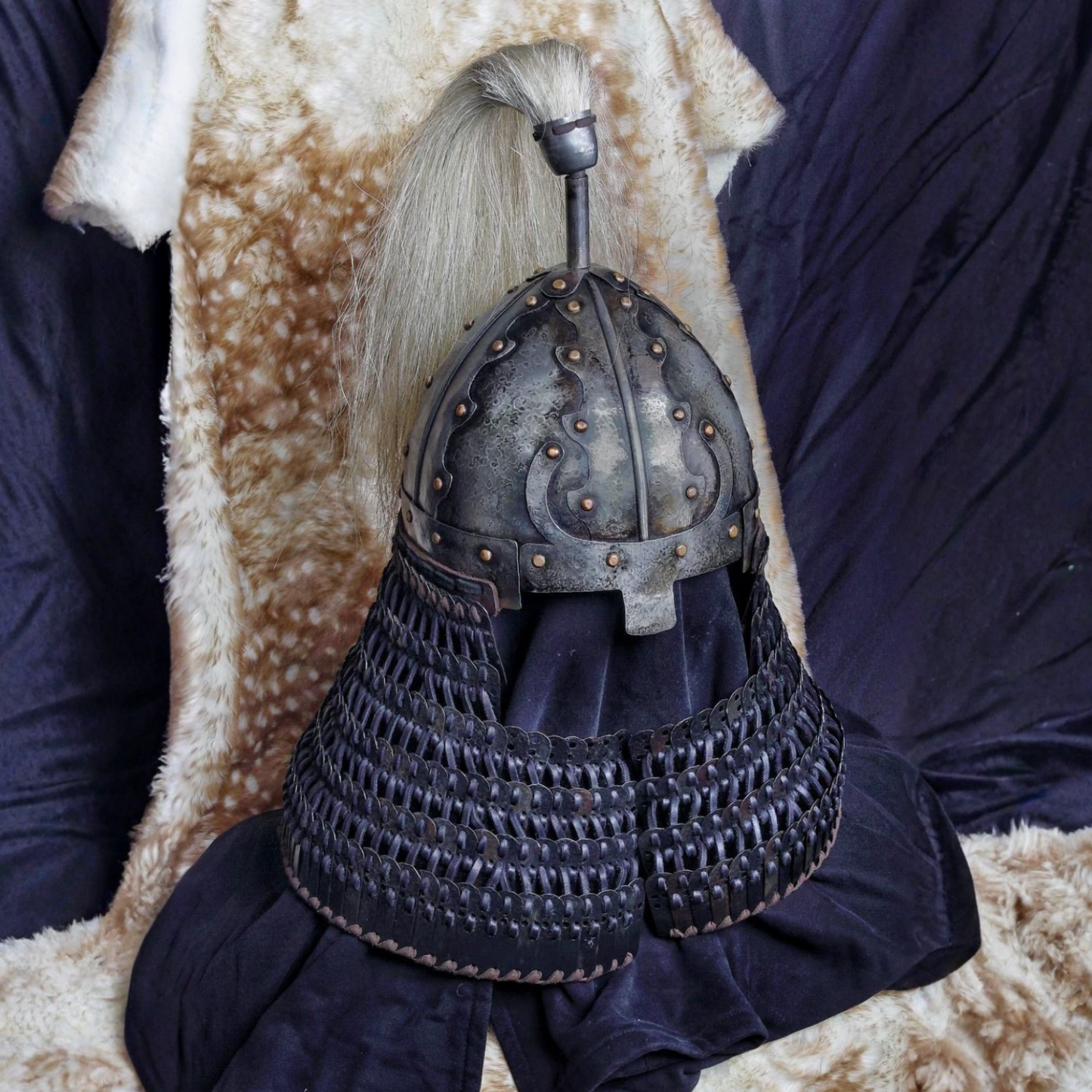 Khitan Style Flame-Motif Four-Panel Cold-Forged Helmet