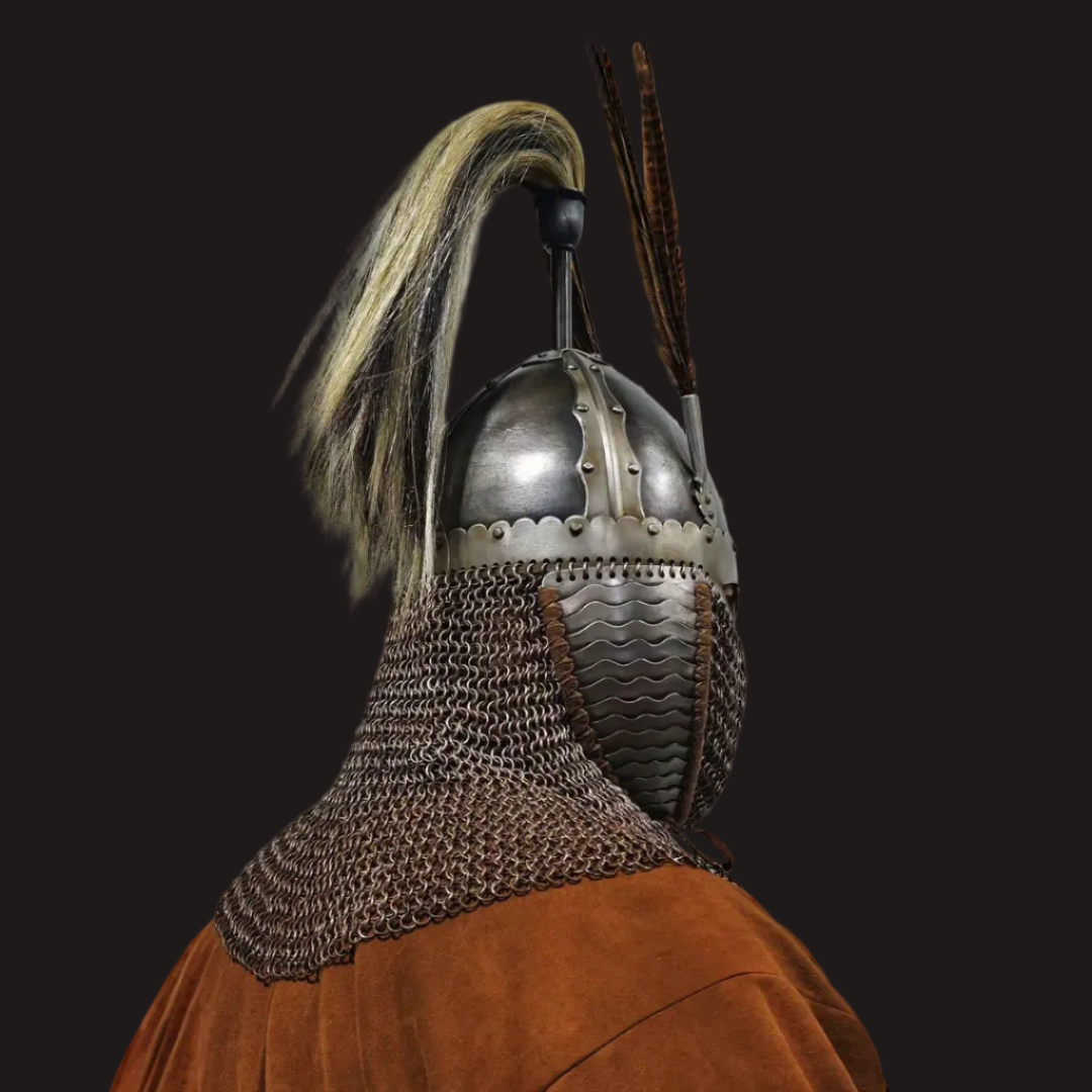 Turkic Khaganate Style Full-Face Mail Aventail Four-Panel Helmet