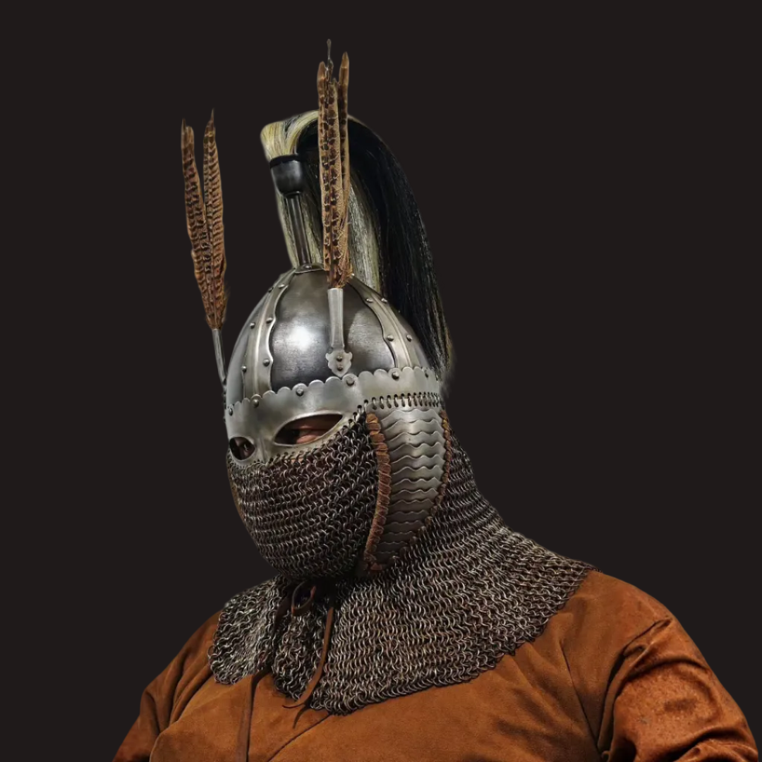 Turkic Khaganate Style Full-Face Mail Aventail Four-Panel Helmet