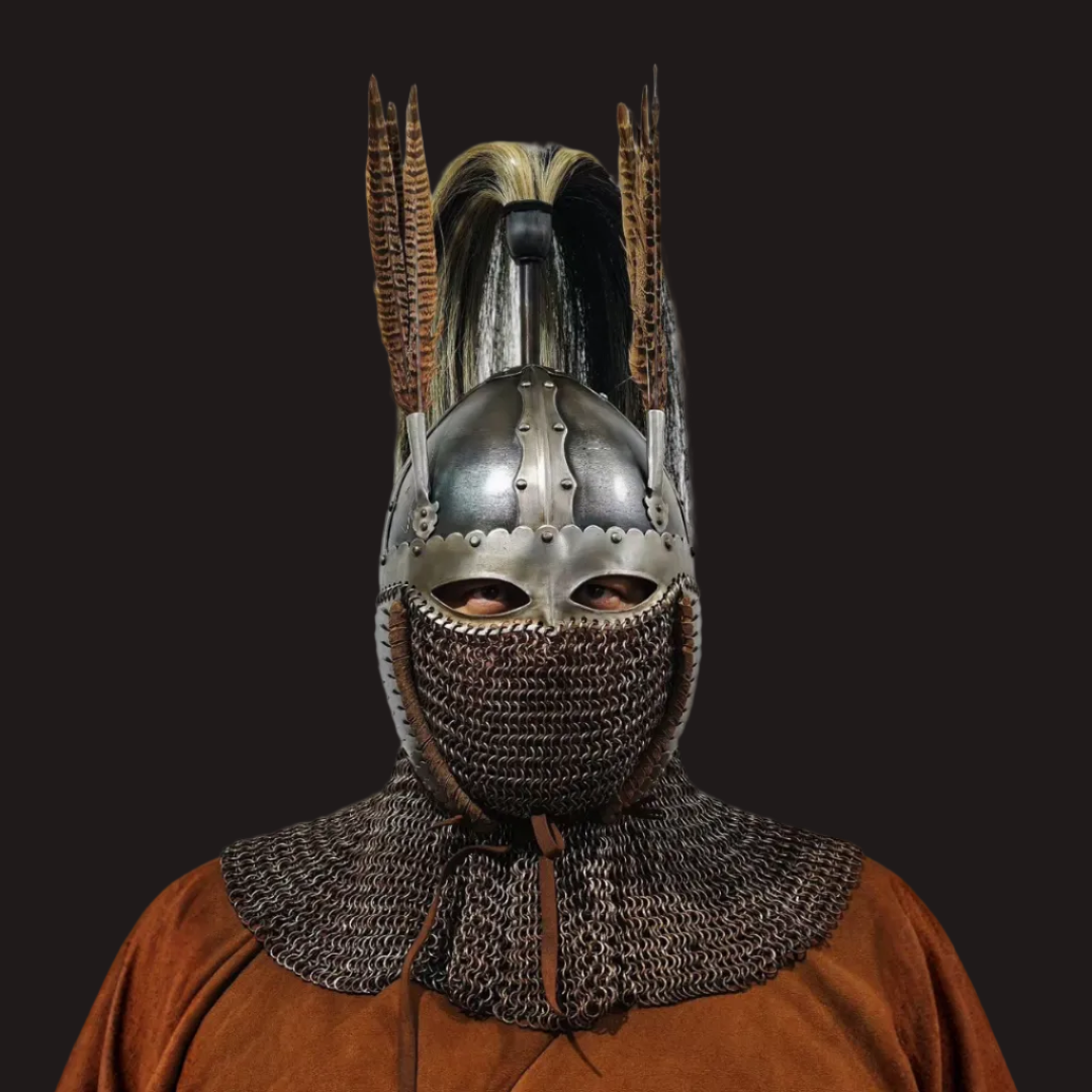 Turkic Khaganate Style Full-Face Mail Aventail Four-Panel Helmet