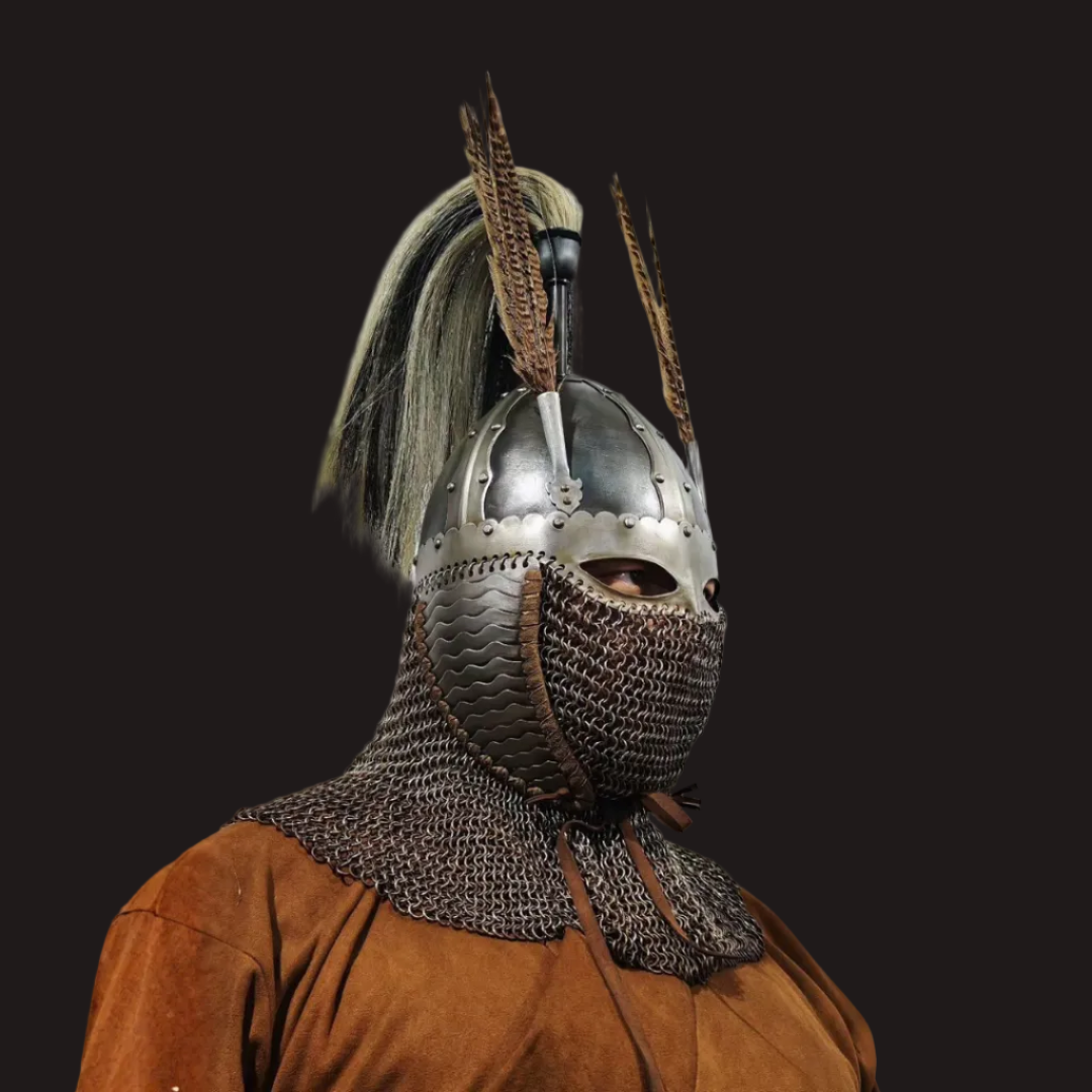 Turkic Khaganate Style Full-Face Mail Aventail Four-Panel Helmet
