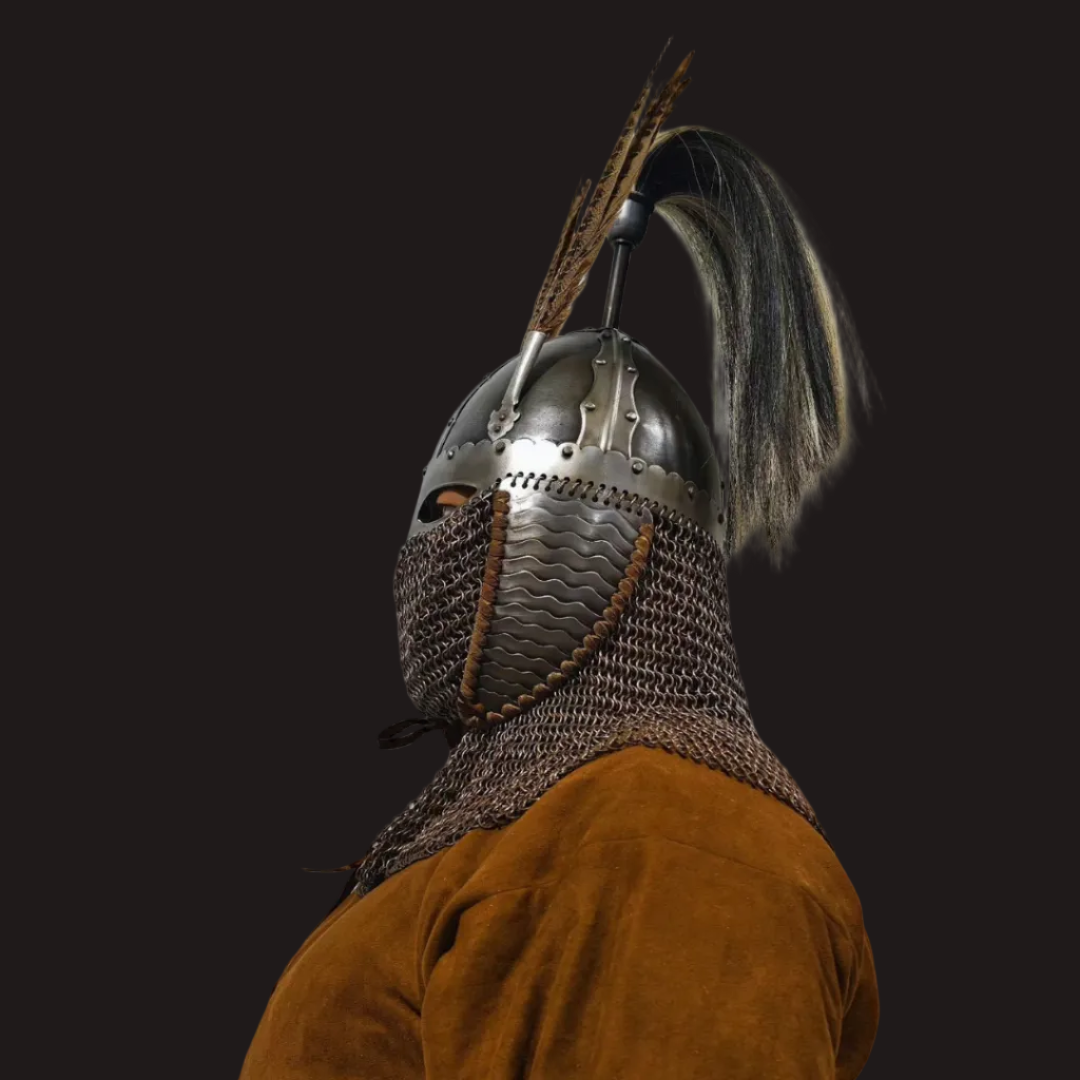 Turkic Khaganate Style Full-Face Mail Aventail Four-Panel Helmet