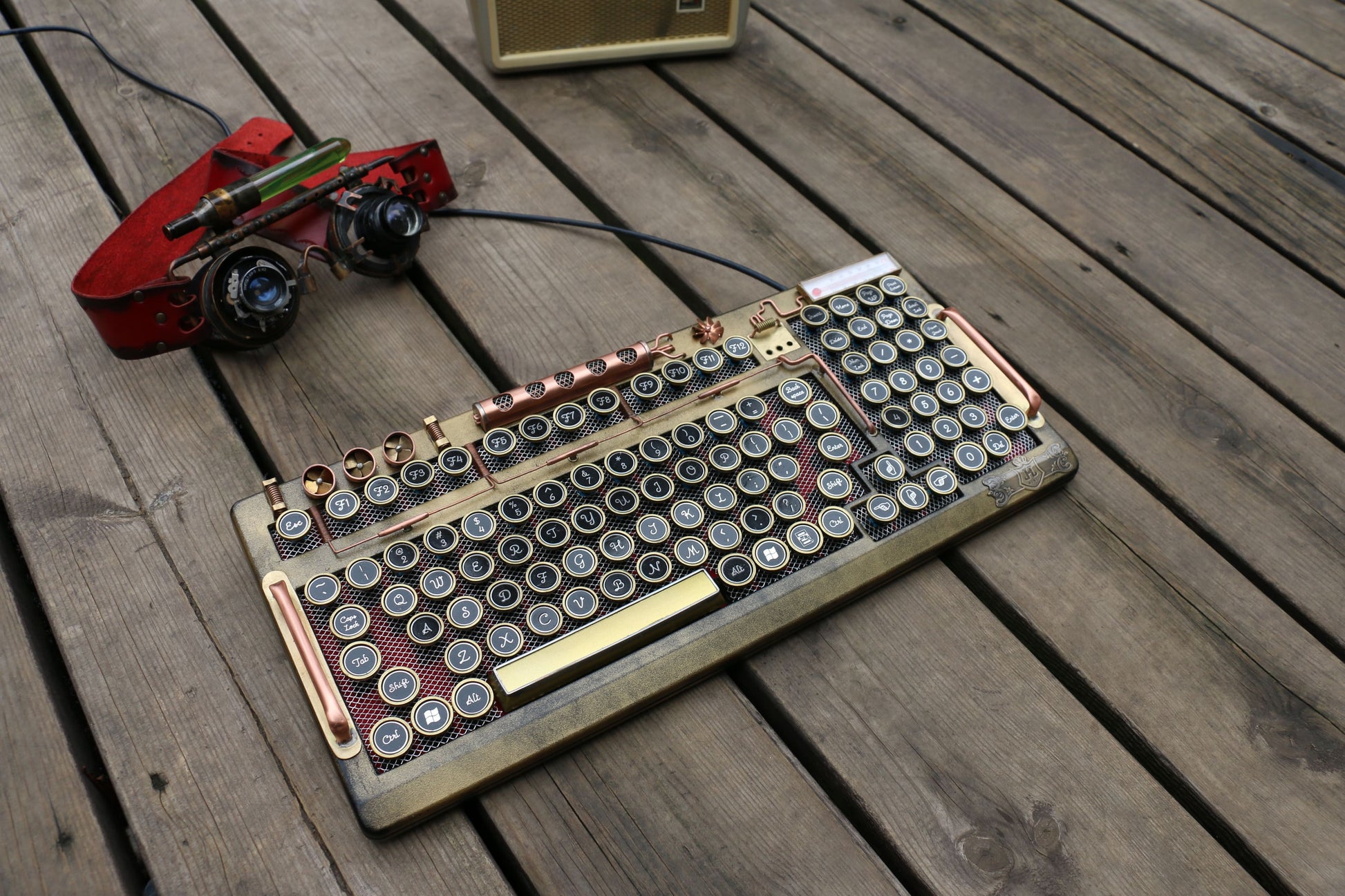 HOBIK Custom Steampunk Mechanical Keyboard - Handcrafted Solid Brass & Heavy Metal