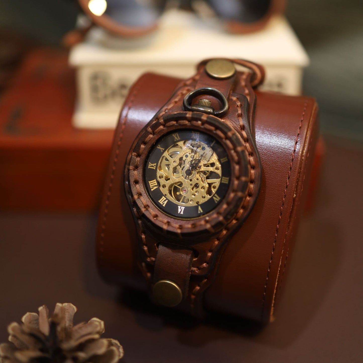 "Chronos Aegis" Handcrafted Leather Bracer Watch | Steampunk Pocket Watch Fusion
