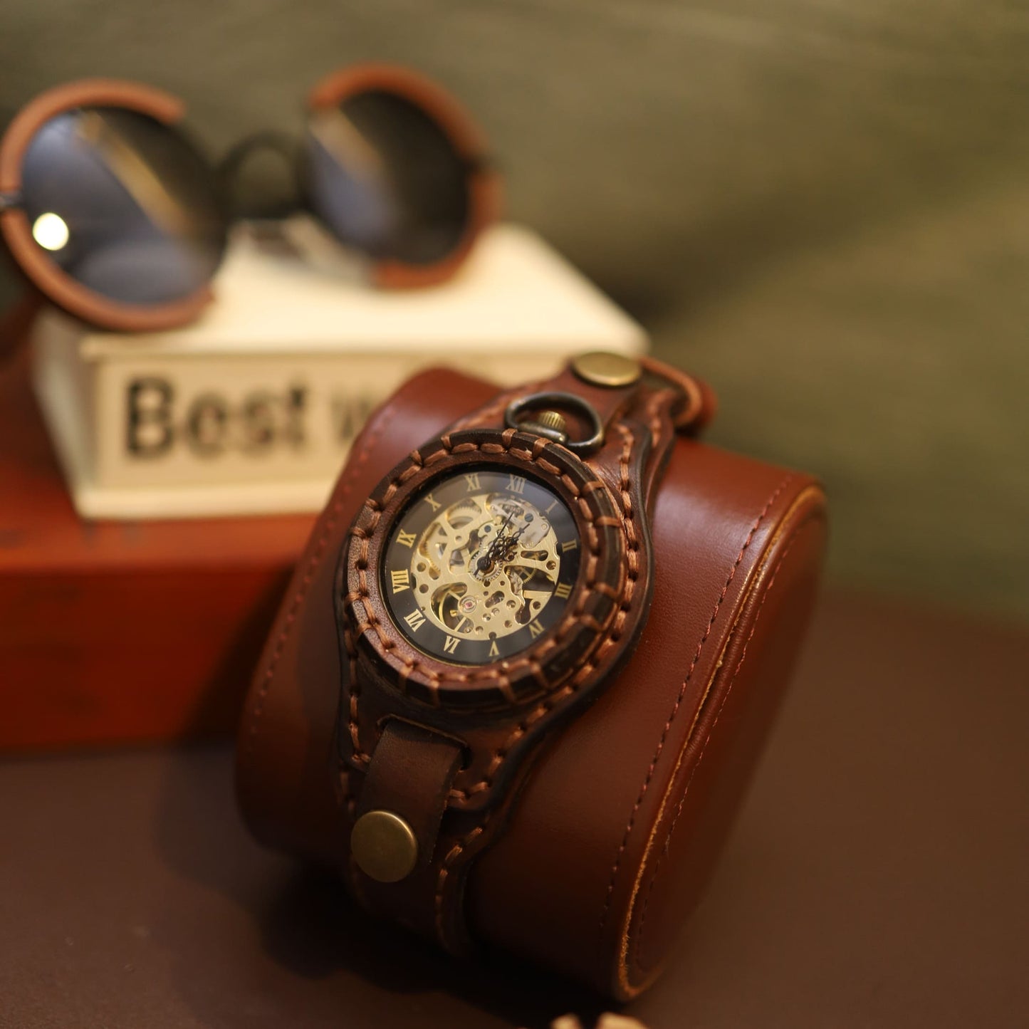 "Chronos Aegis" Handcrafted Leather Bracer Watch | Steampunk Pocket Watch Fusion