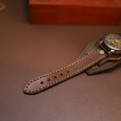 "Vulcan" Forged Mechanical Watch | Handcrafted Leather Bracer Cuff | Steampunk Armor