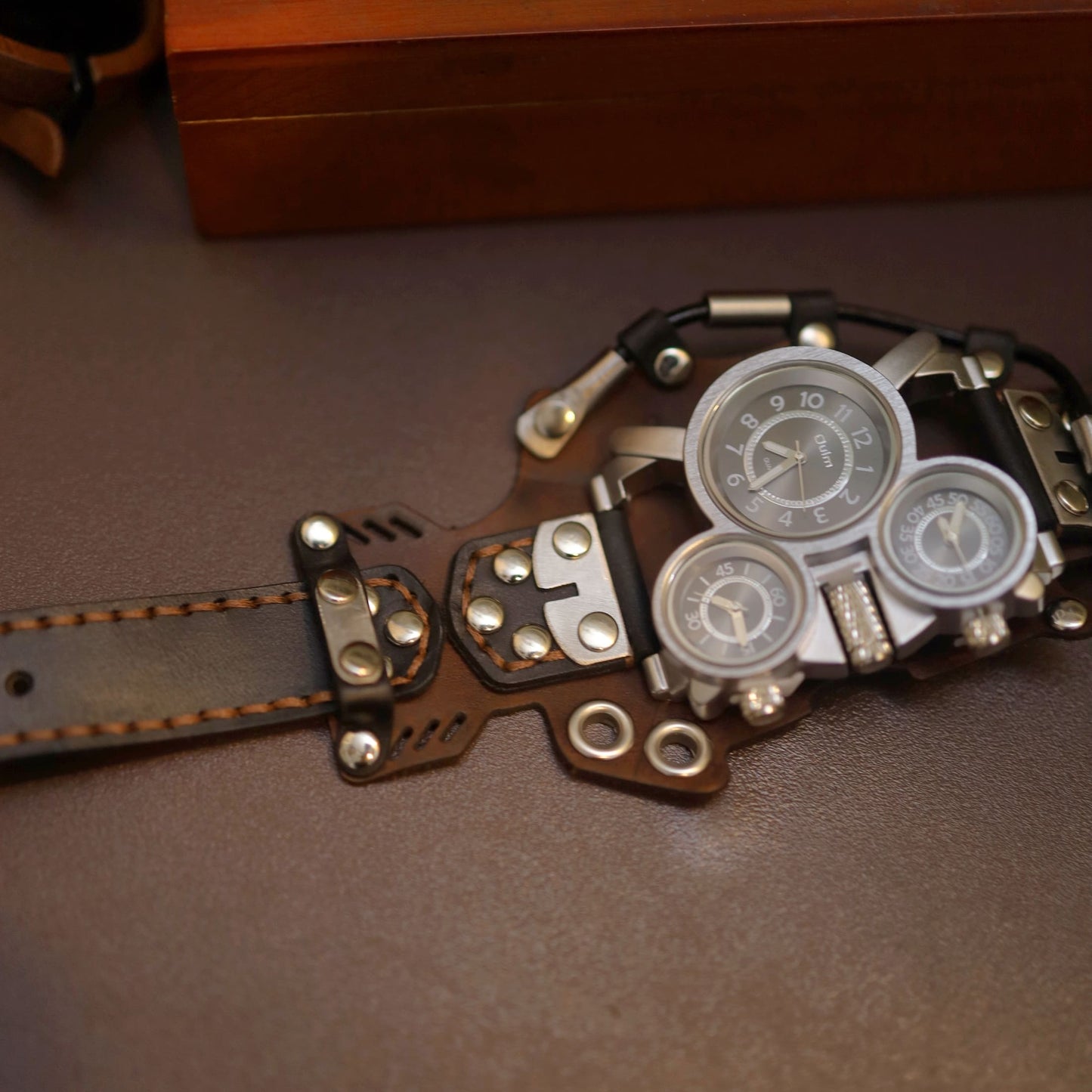 Wasteland Explorer Handcrafted Leather Cuff Watch | Post-Apocalyptic Men's Bracer Timepiece