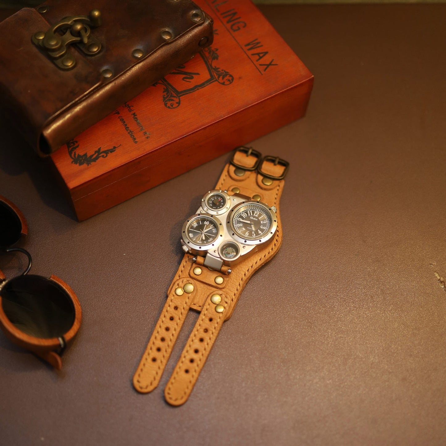 "Navigator" Steampunk Multi-Dial Watch - Custom Handcrafted Leather Cuff