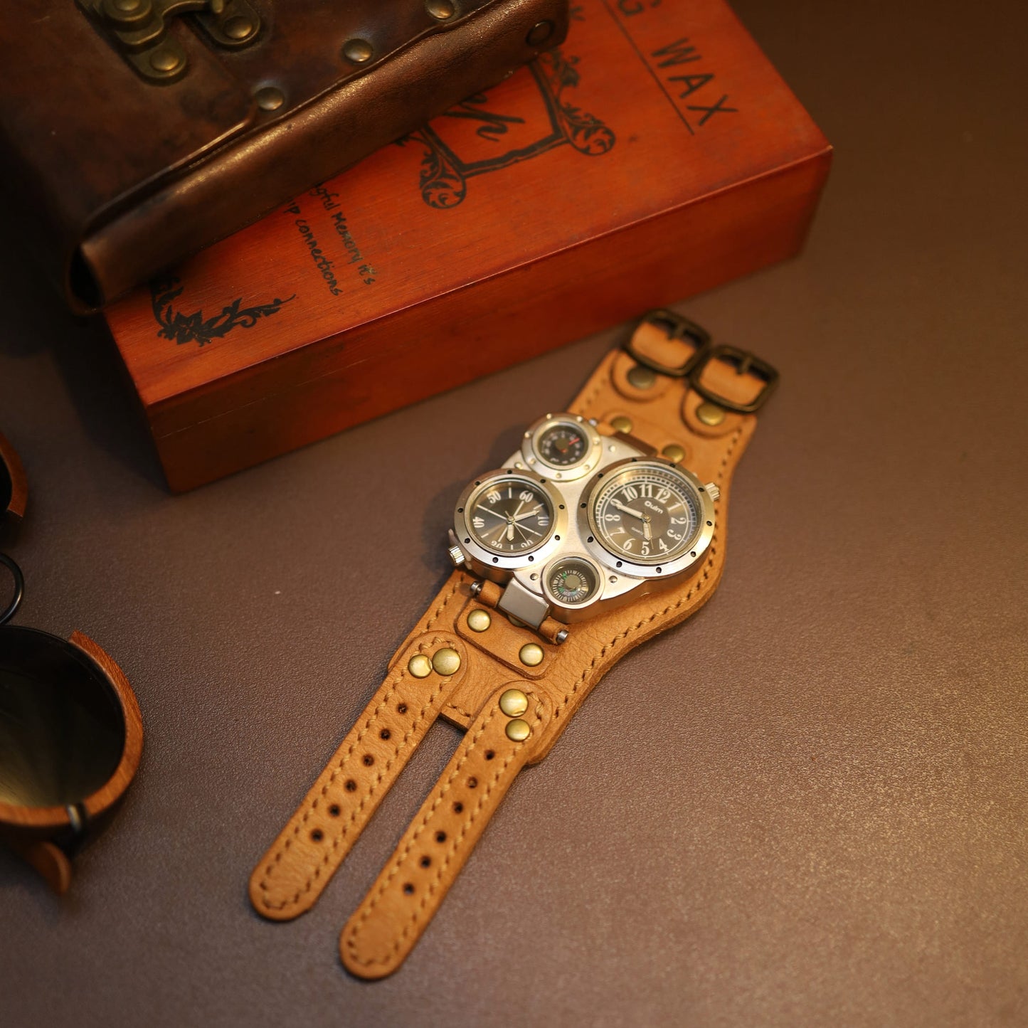 "Navigator" Steampunk Multi-Dial Watch - Custom Handcrafted Leather Cuff