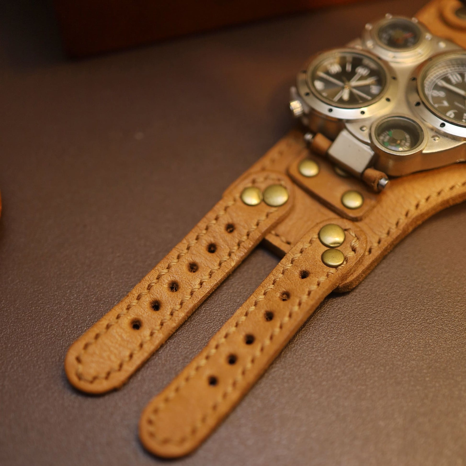 "Navigator" Steampunk Multi-Dial Watch - Custom Handcrafted Leather Cuff