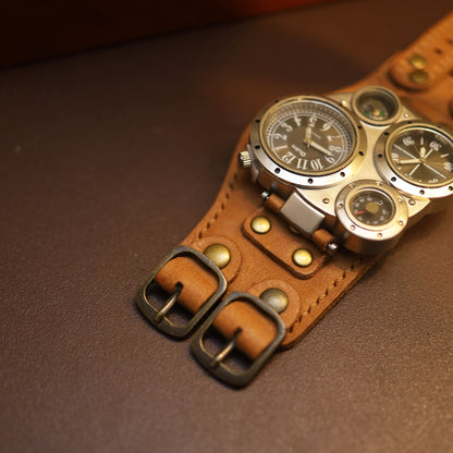 "Navigator" Steampunk Multi-Dial Watch - Custom Handcrafted Leather Cuff