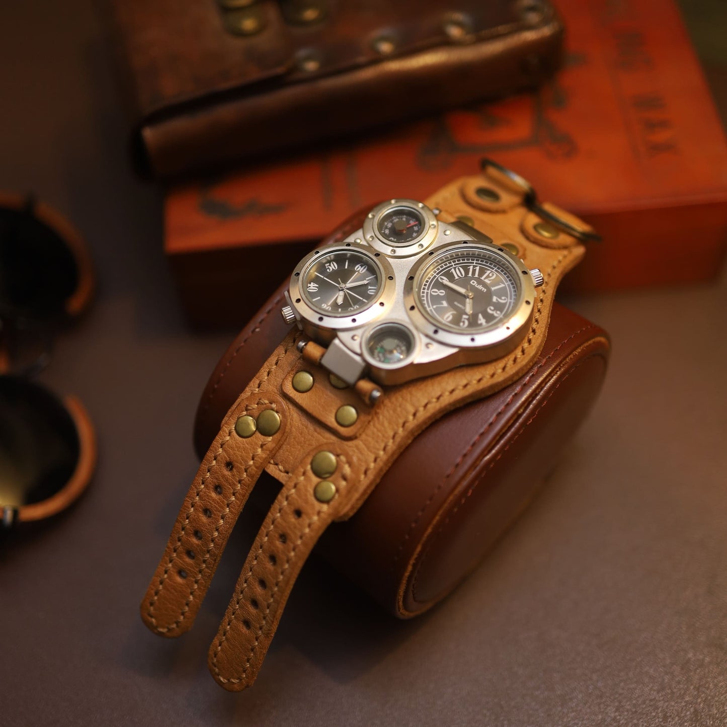 "Navigator" Steampunk Multi-Dial Watch - Custom Handcrafted Leather Cuff