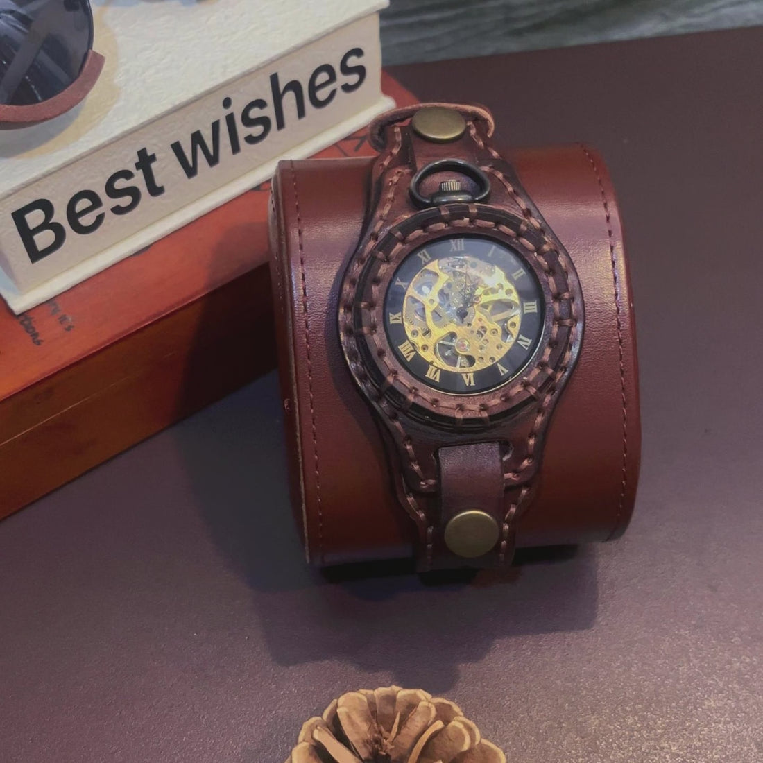 "Chronos Aegis" Handcrafted Leather Bracer Watch | Steampunk Pocket Watch Fusion