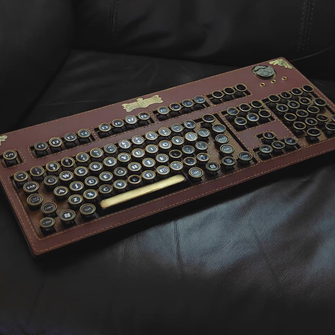 Video laden: "Chronos" Edition: Handcrafted Leather Steampunk Mechanical Keyboard